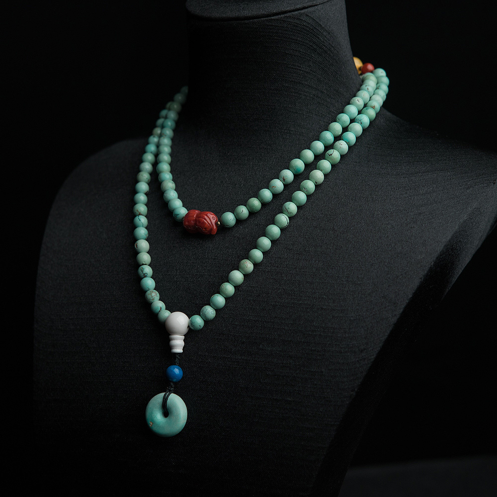 中高瓷铁线蓝绿绿松石108佛珠-红掌柜