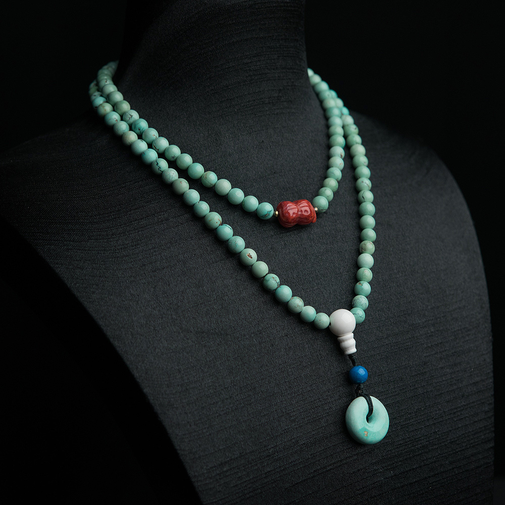 蓝绿绿松石108佛珠-红掌柜
