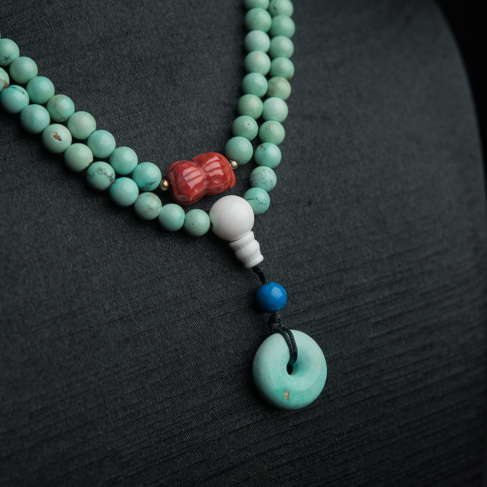 天然绿松石108佛珠-红掌柜