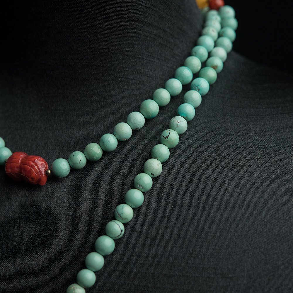 中高瓷铁线绿松石108佛珠-红掌柜
