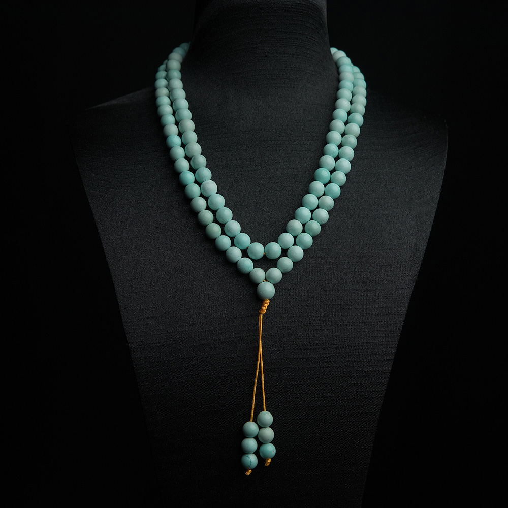 8mm中高瓷铁线浅蓝绿松石108佛珠-红掌柜