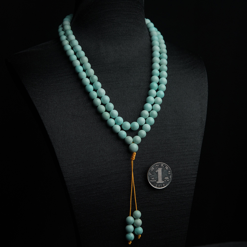 天然浅蓝绿松石108佛珠-红掌柜