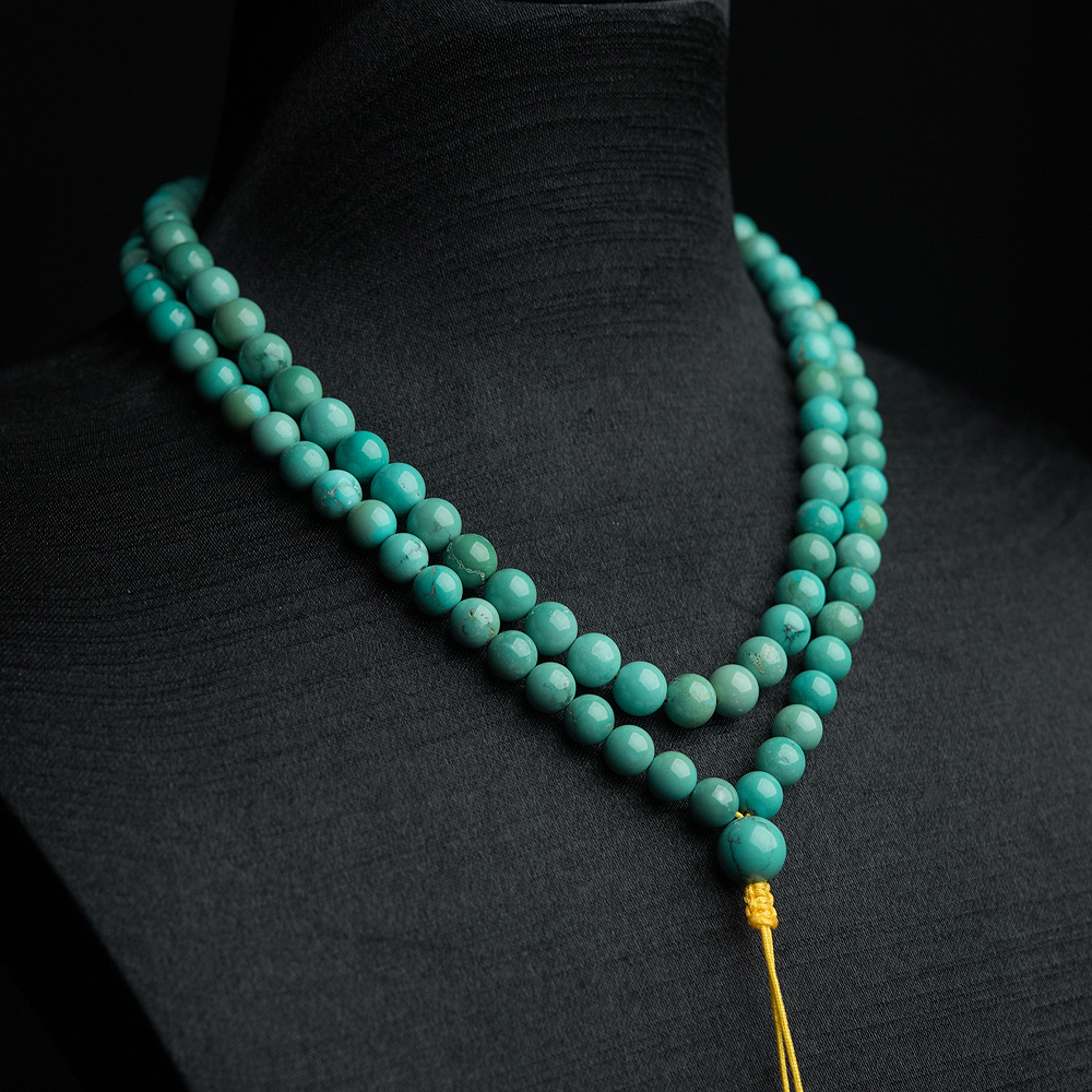 高瓷铁线绿松石108佛珠-红掌柜