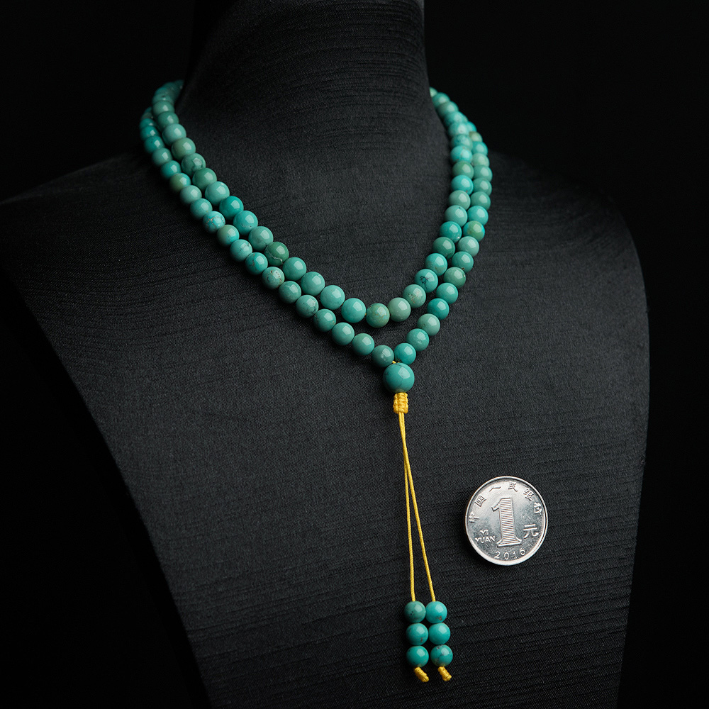 天然蓝绿绿松石108佛珠-红掌柜