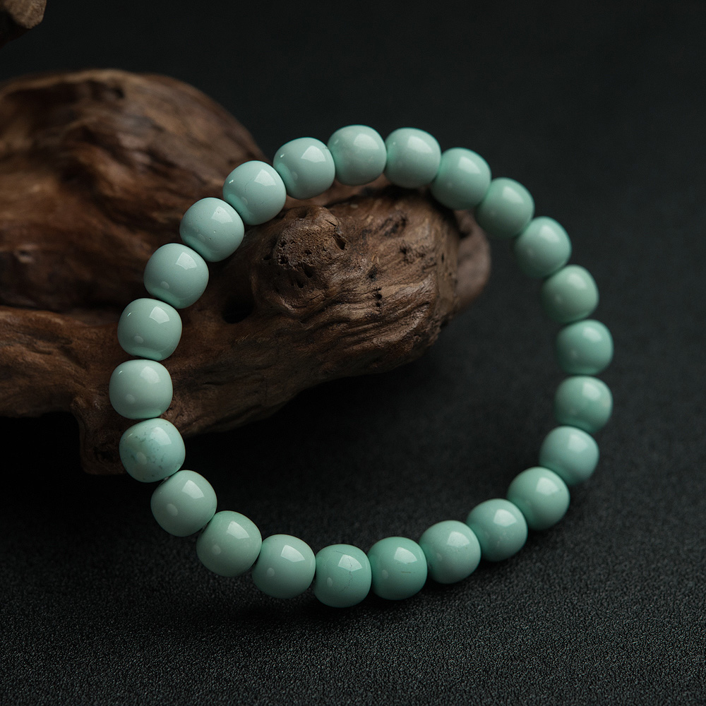 浅蓝绿松石桶珠单圈手串-红掌柜