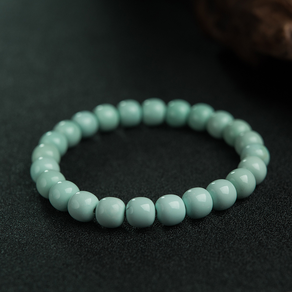 天然绿松石桶珠单圈手串-红掌柜