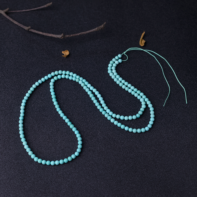 4mm中高瓷铁线浅蓝绿松石珠链-红掌柜