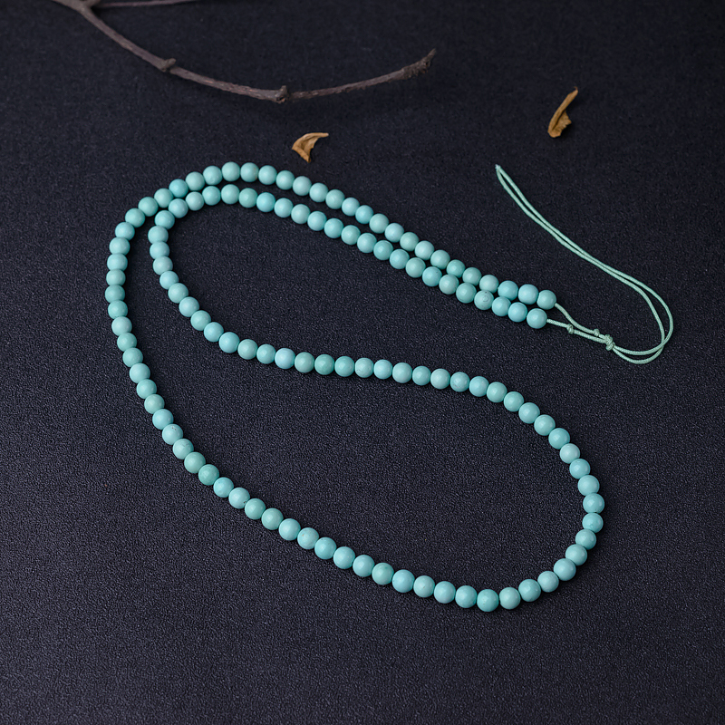 5.5mm中高瓷铁线蓝绿绿松石珠链-红掌柜