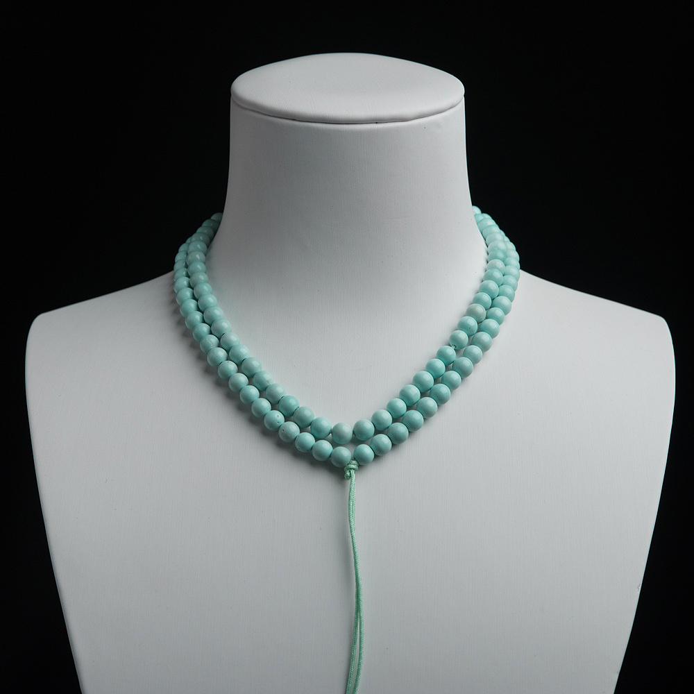 5mm中高瓷铁线浅蓝绿松石珠链-红掌柜