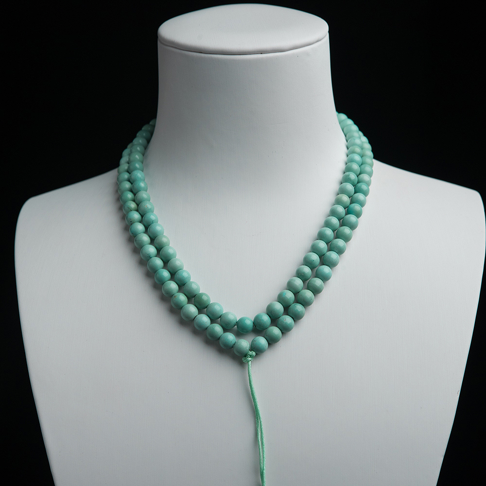 5.5mm中高瓷铁线蓝绿绿松石珠链-红掌柜