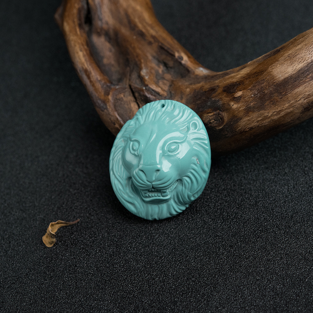 蓝绿松石狮子头吊坠-红掌柜