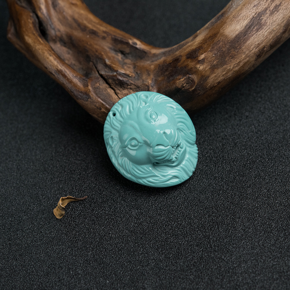 天然绿松石狮子头吊坠-红掌柜