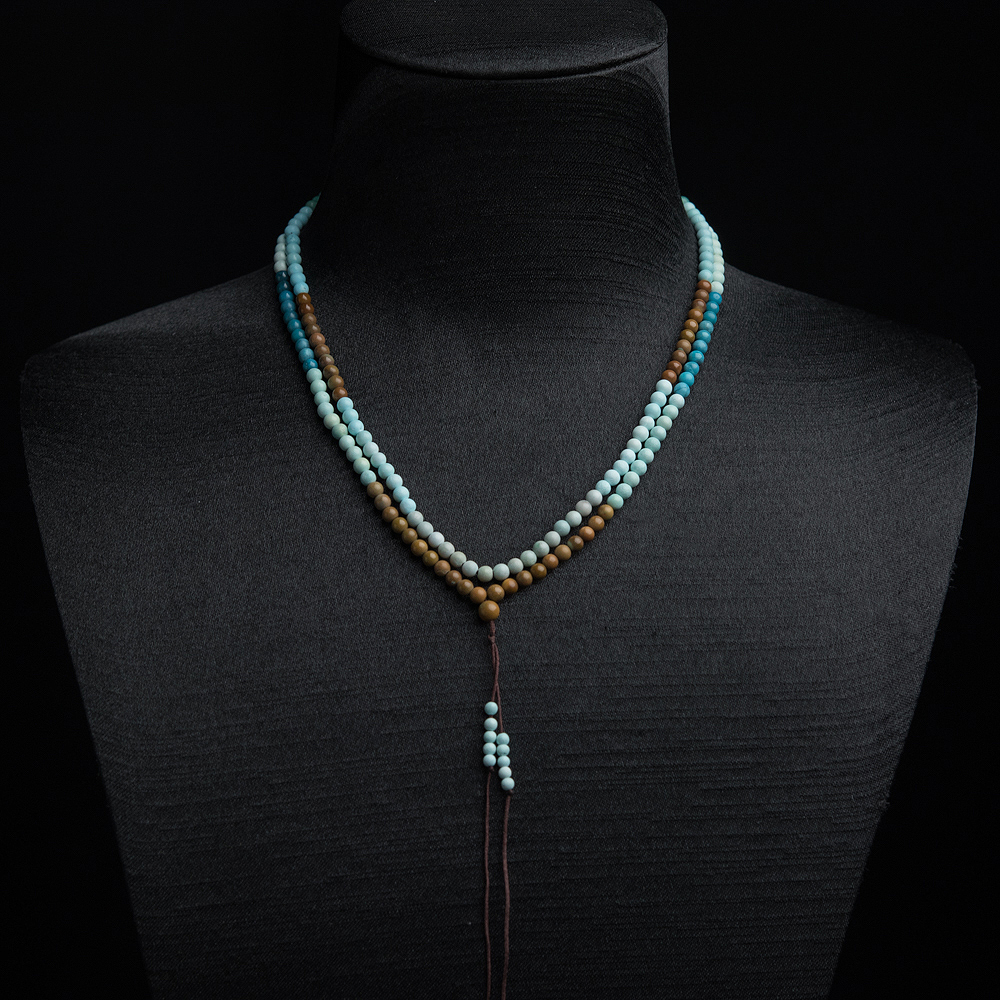 3mm中高瓷铁线俏色绿松石珠链-红掌柜