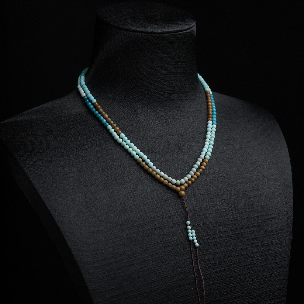 中高瓷铁线俏色绿松石珠链-红掌柜