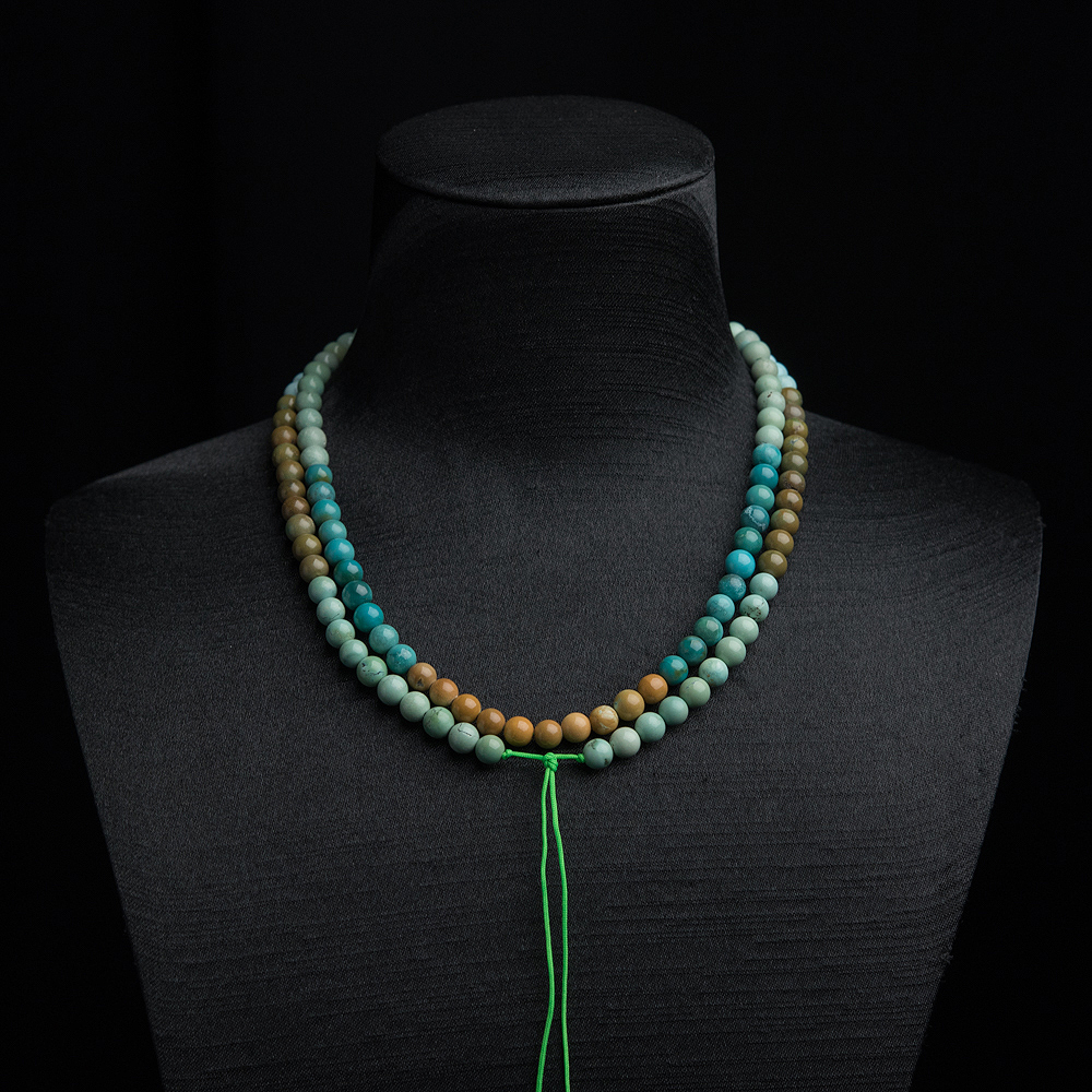 5.5mm中高瓷铁线俏色绿松石珠链-红掌柜