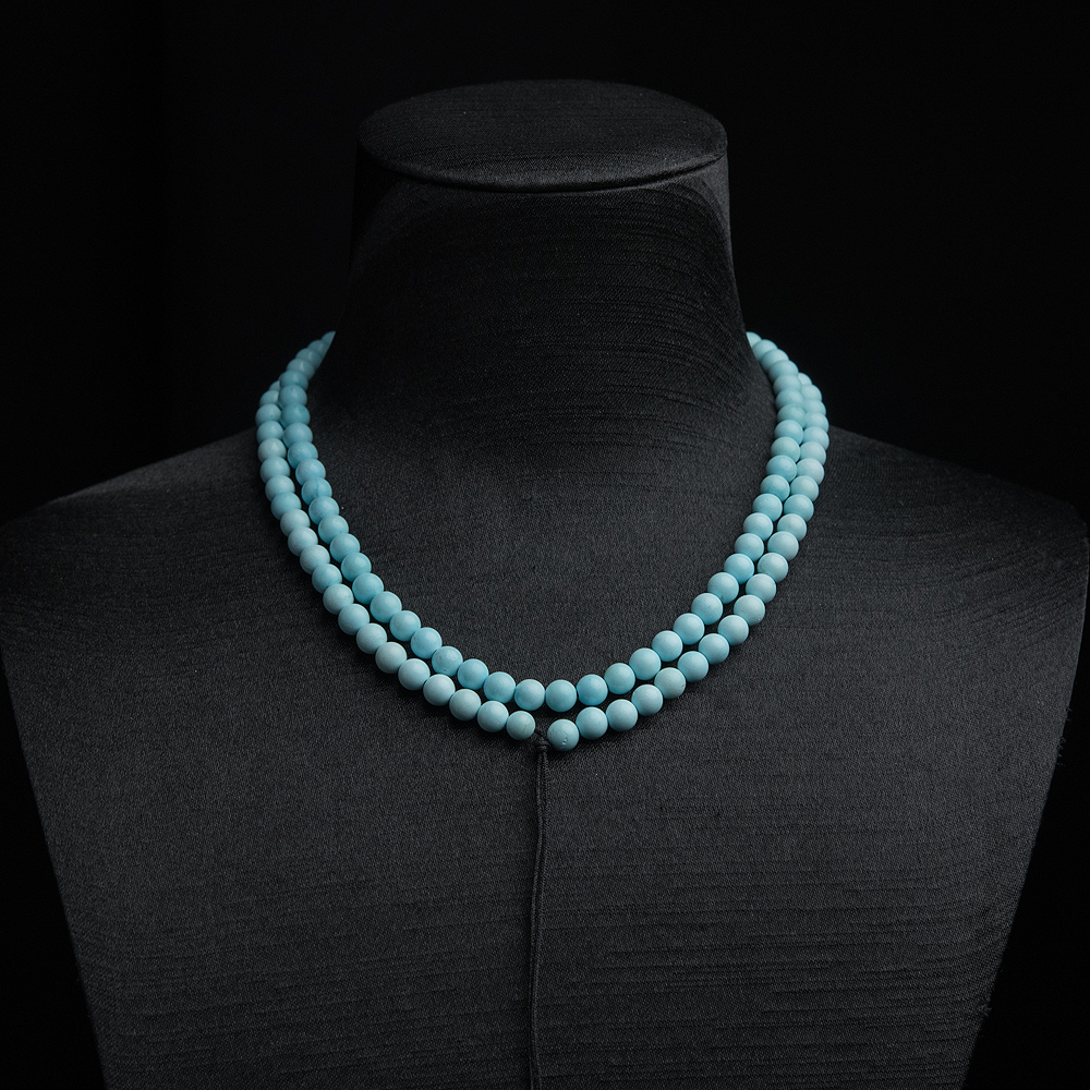 5mm中高瓷铁线浅蓝绿松石珠链-红掌柜