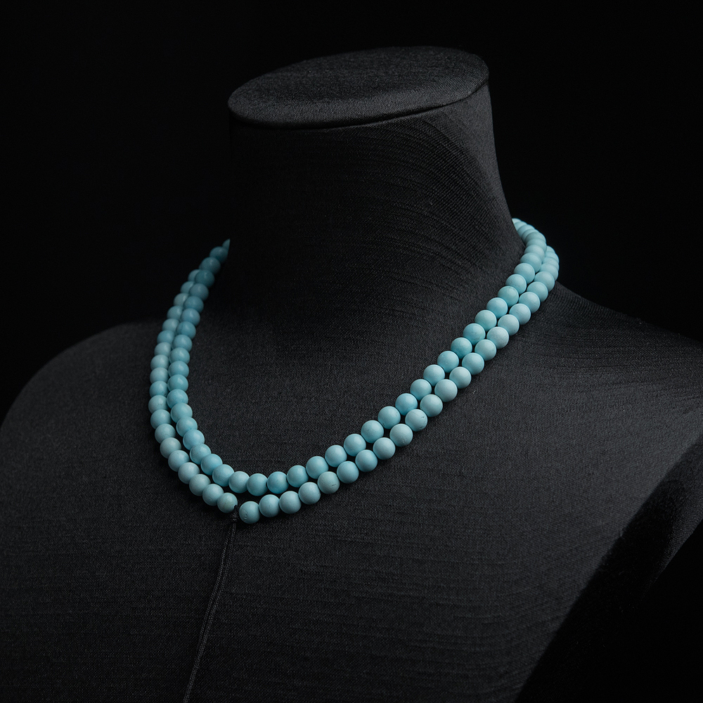 中高瓷铁线浅蓝绿松石珠链-红掌柜