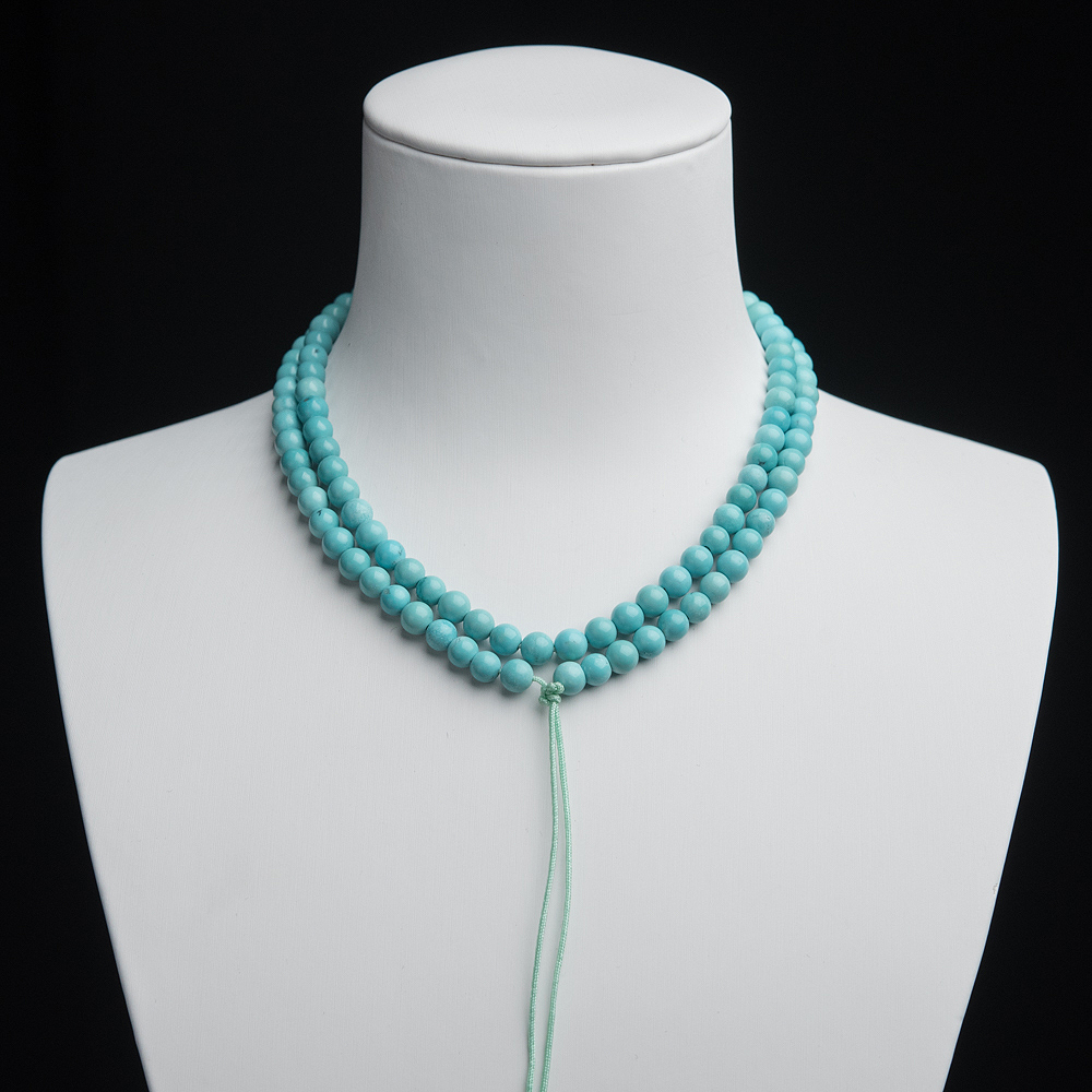 5mm中高瓷铁线蓝绿松石珠链-红掌柜