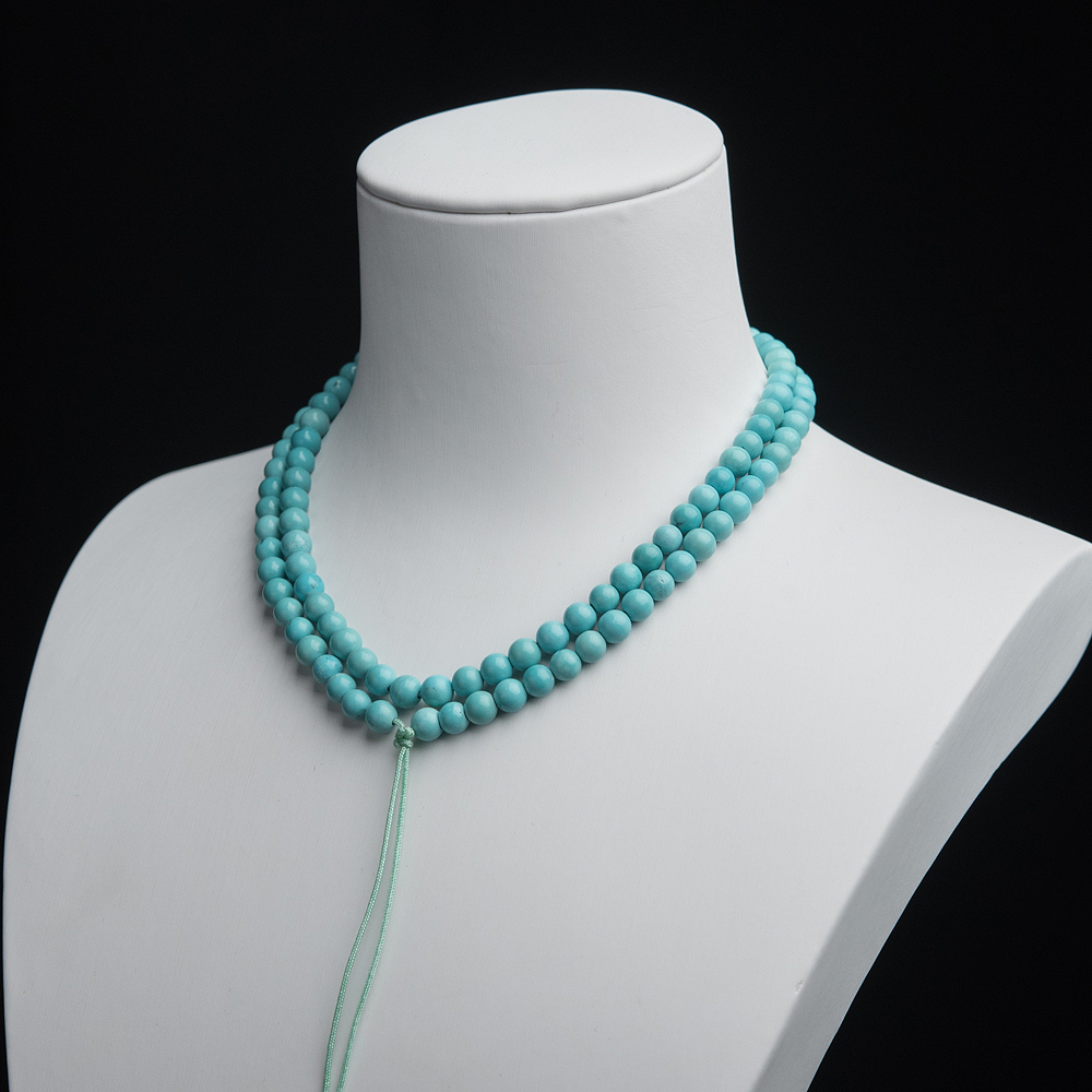 中高瓷铁线蓝绿松石珠链-红掌柜