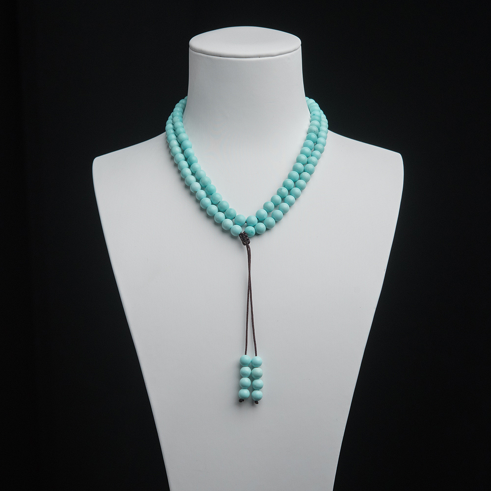 6mm中高瓷铁线浅蓝绿松石珠链-红掌柜