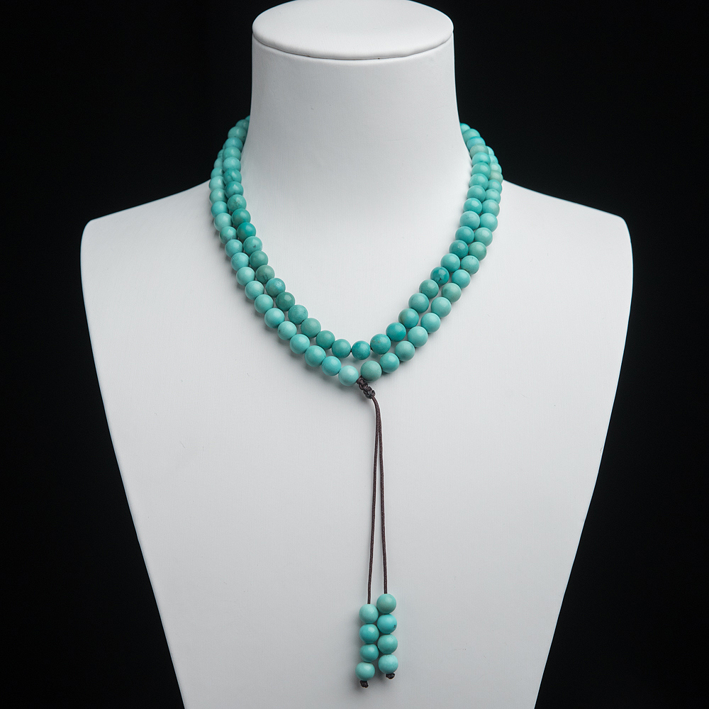 6mm中高瓷铁线蓝绿绿松石珠链-红掌柜