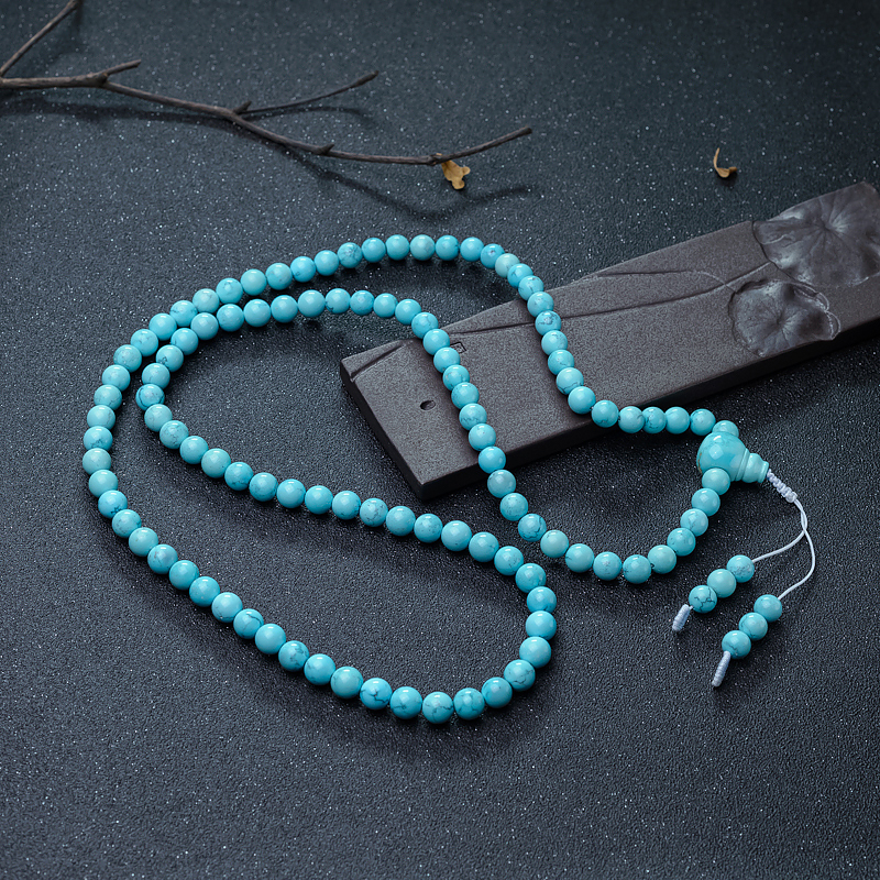 8.5mm铁线蓝绿松石108佛珠-红掌柜