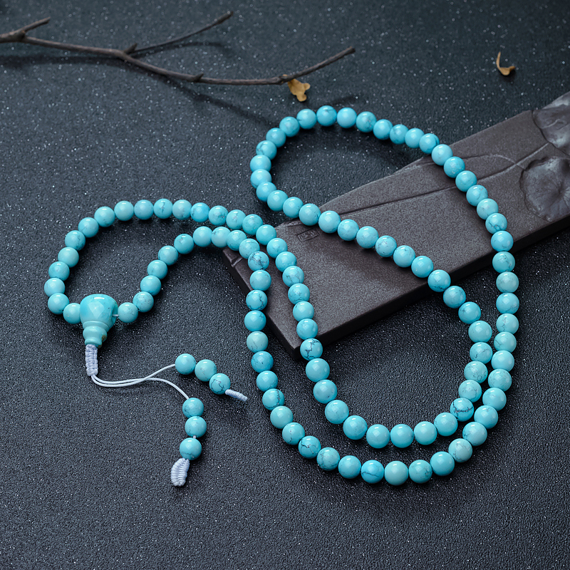 8.5mm中高瓷蓝绿松石108佛珠-红掌柜