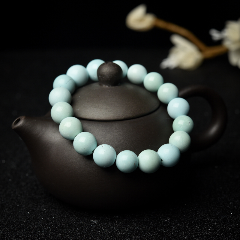10.5mm中高瓷铁线浅蓝绿松石单圈手串-红掌柜