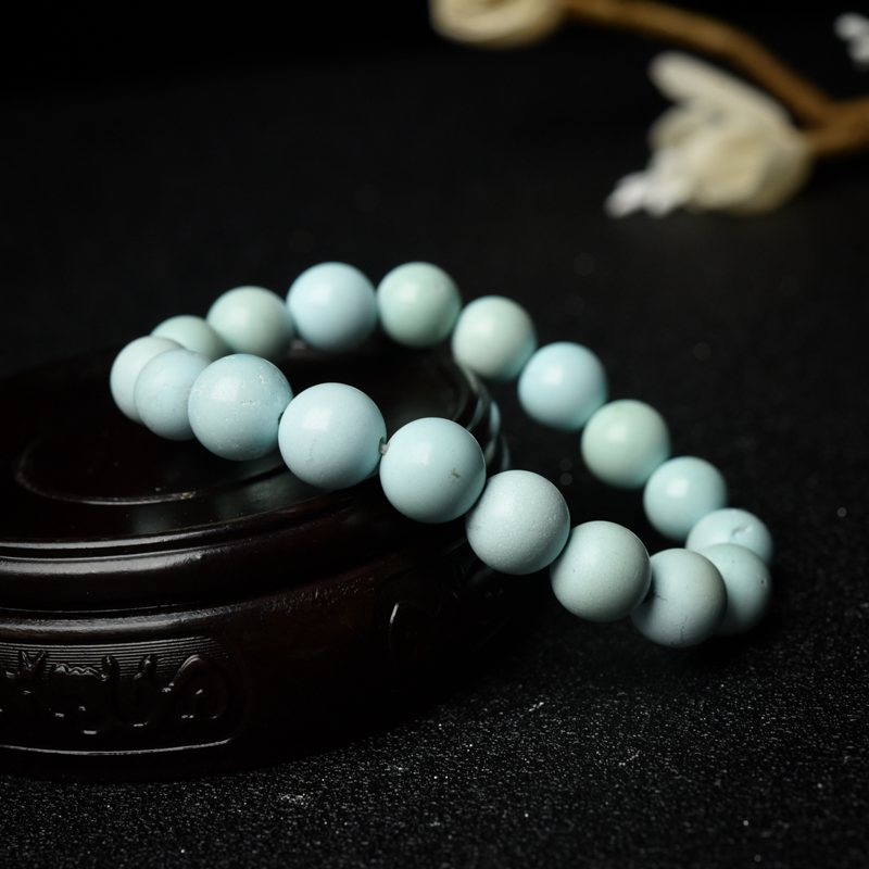 天然中高瓷铁线浅蓝绿松石单圈手串-红掌柜