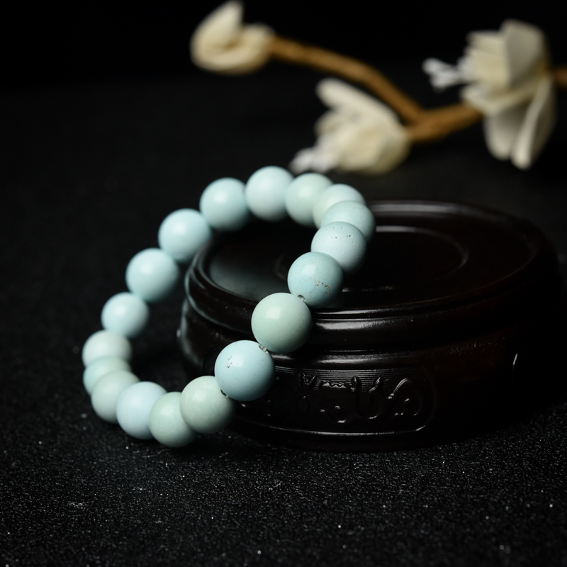 湖北中高瓷铁线浅蓝绿松石单圈手串-红掌柜