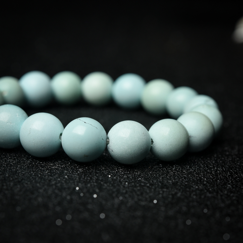 天然浅蓝绿松石单圈手串-红掌柜