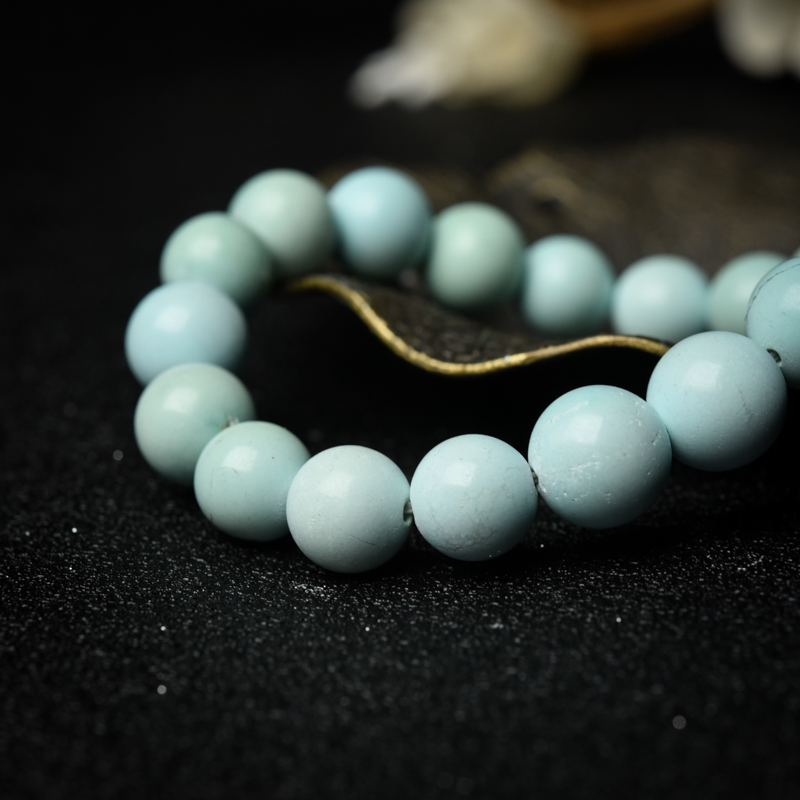 10.5mm中高瓷铁线浅蓝绿松石手串-红掌柜