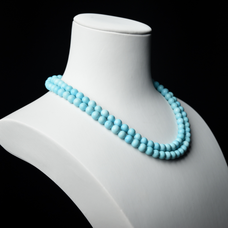 6mm天然中高瓷铁线蓝绿松石长链-红掌柜