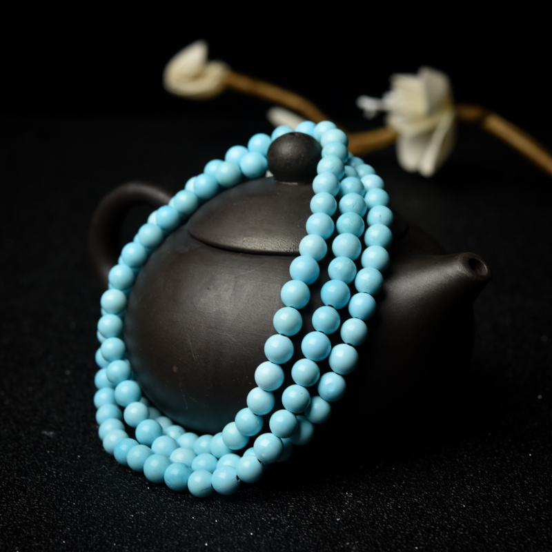 6mm湖北中高瓷铁线蓝绿松石长链-红掌柜