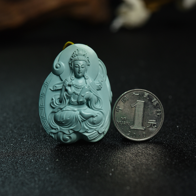 湖北天然绿松石观音吊坠-红掌柜