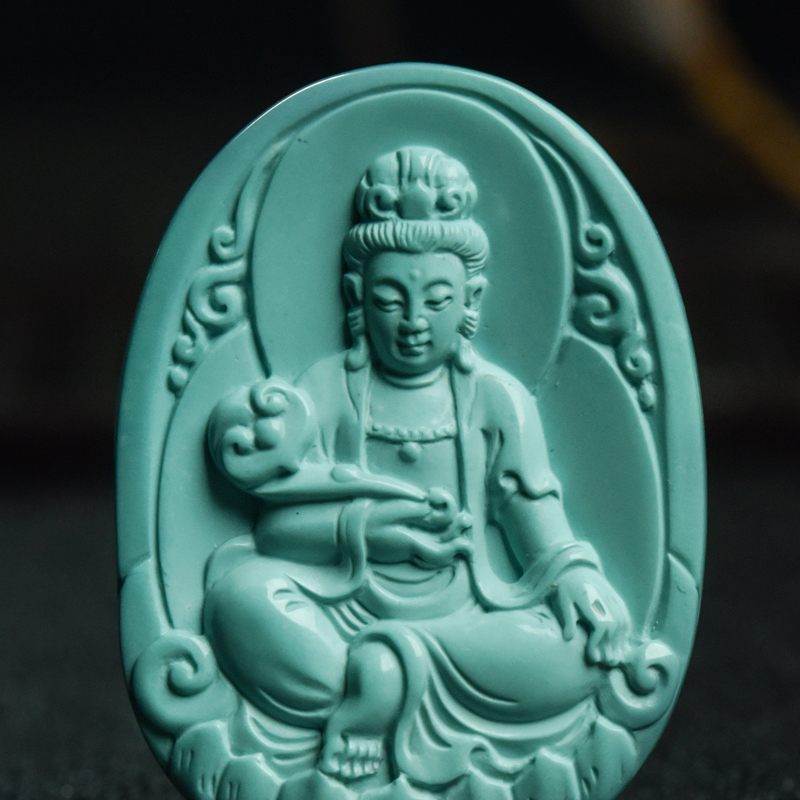 湖北浅蓝绿松石观音吊坠-红掌柜