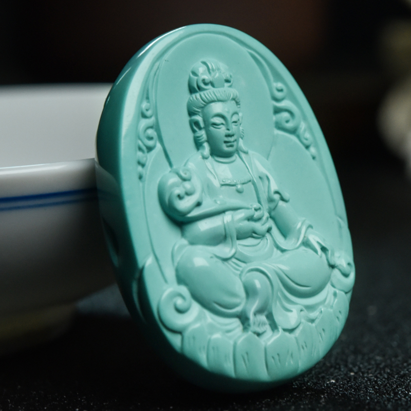 天然绿松石观音吊坠-红掌柜