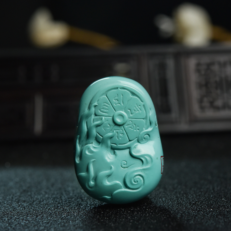 天然浅蓝绿松石观音头吊坠-红掌柜