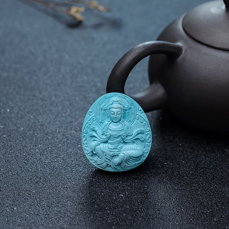 高瓷蓝绿松石观音吊坠-红掌柜