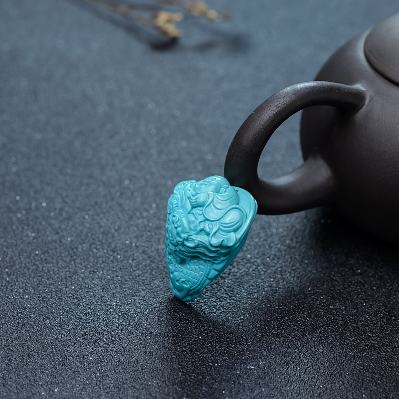 铁线蓝绿绿松石龙吊坠-红掌柜