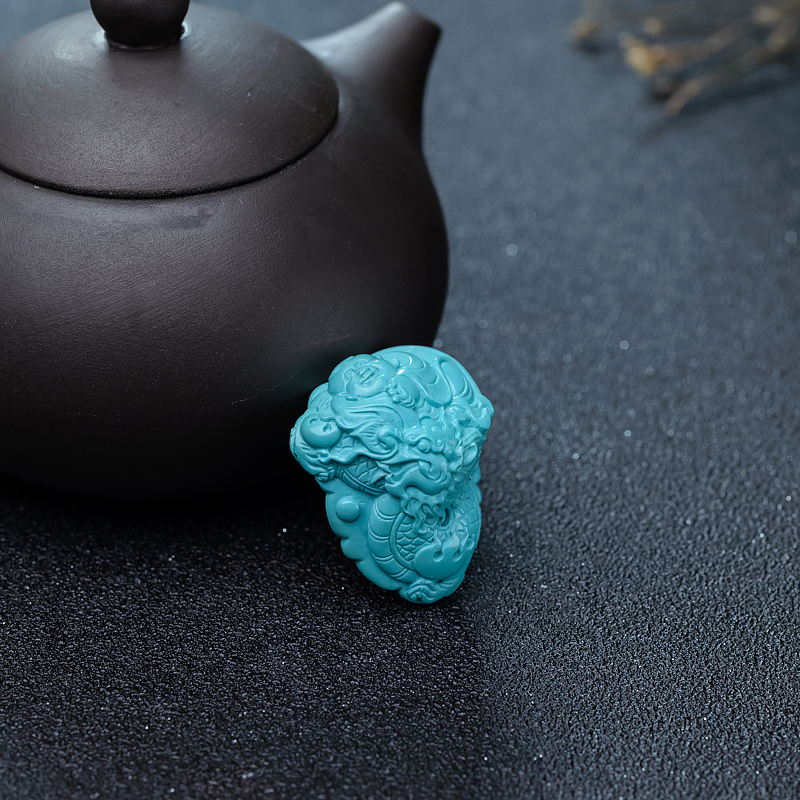 高瓷蓝绿绿松石龙吊坠-红掌柜