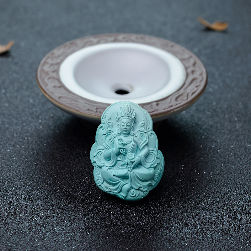 中瓷浅蓝绿松石绿度母吊坠-红掌柜