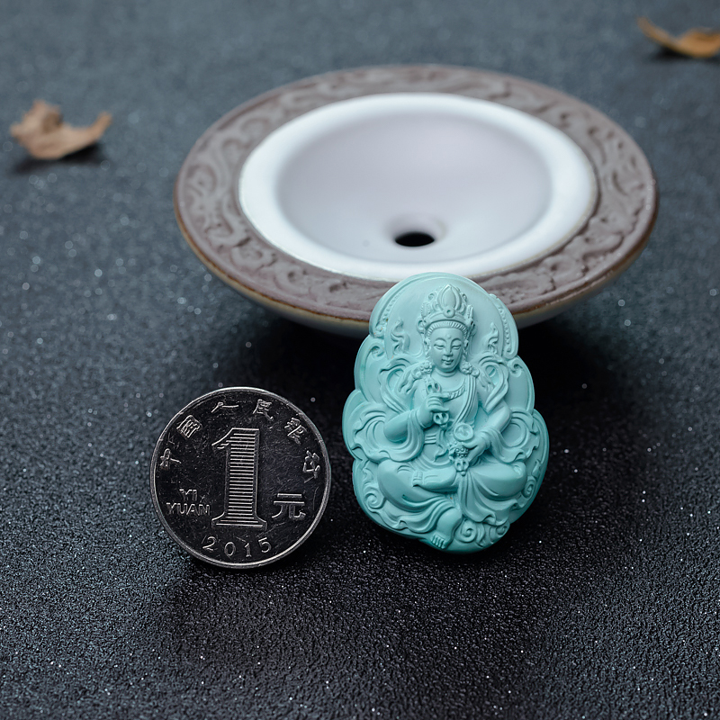 天然绿松石绿度母挂坠-红掌柜