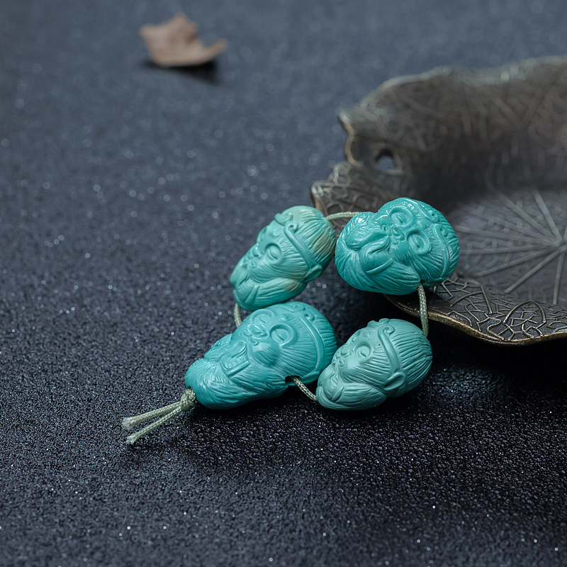 天然中高瓷蓝绿绿松石孙悟空配件-红掌柜