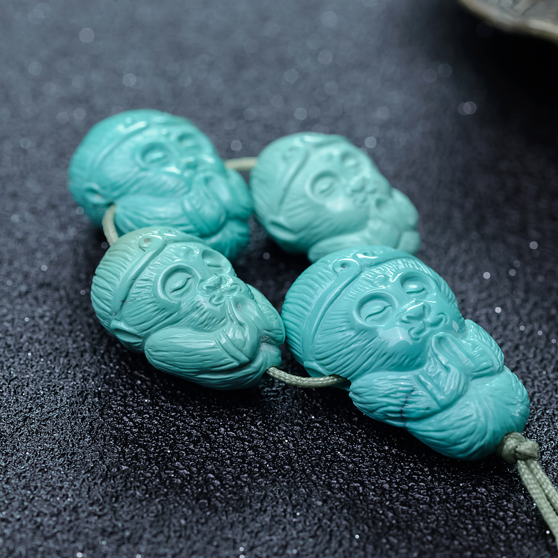 湖北天然绿松石孙悟空配件-红掌柜