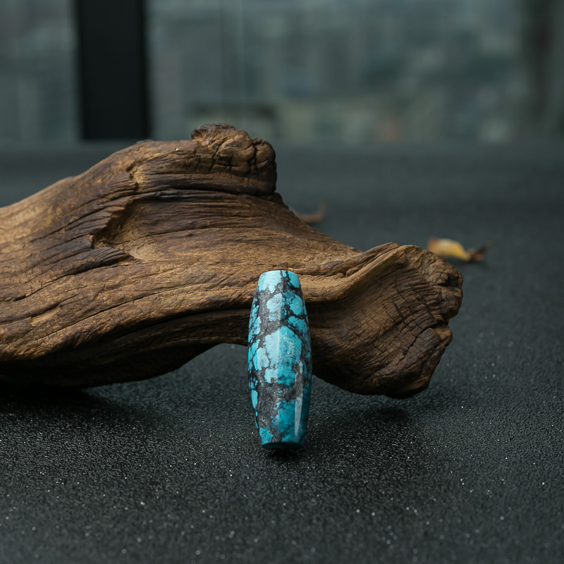 高瓷乌兰花蓝绿松石桶珠-红掌柜