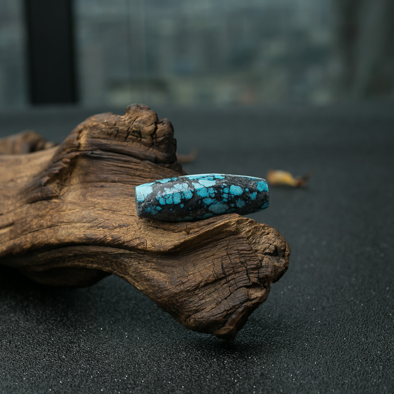 天然绿松石桶珠-红掌柜