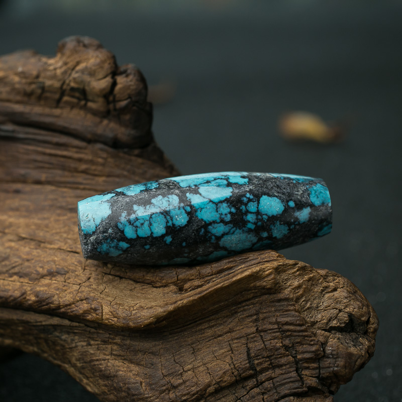 天然高瓷乌兰花蓝绿松石桶珠-红掌柜