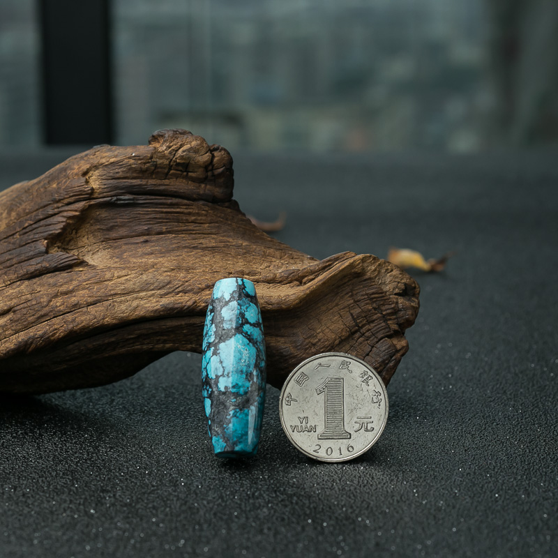 湖北天然蓝绿松石桶珠-红掌柜