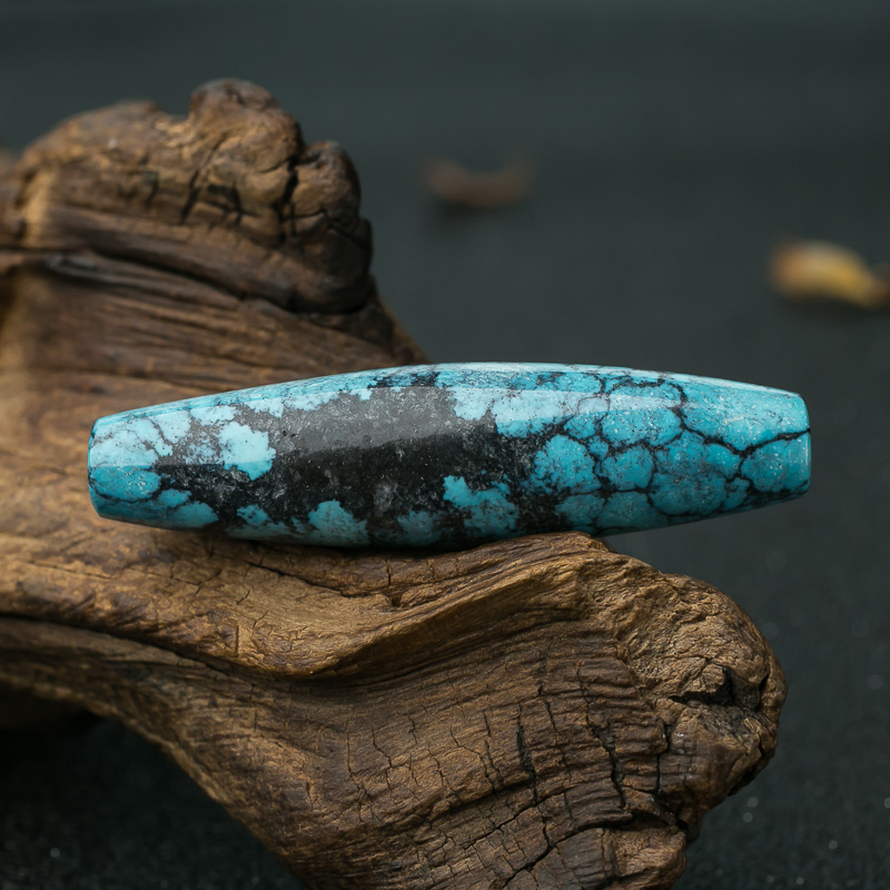 天然高瓷乌兰花蓝绿松石桶珠-红掌柜